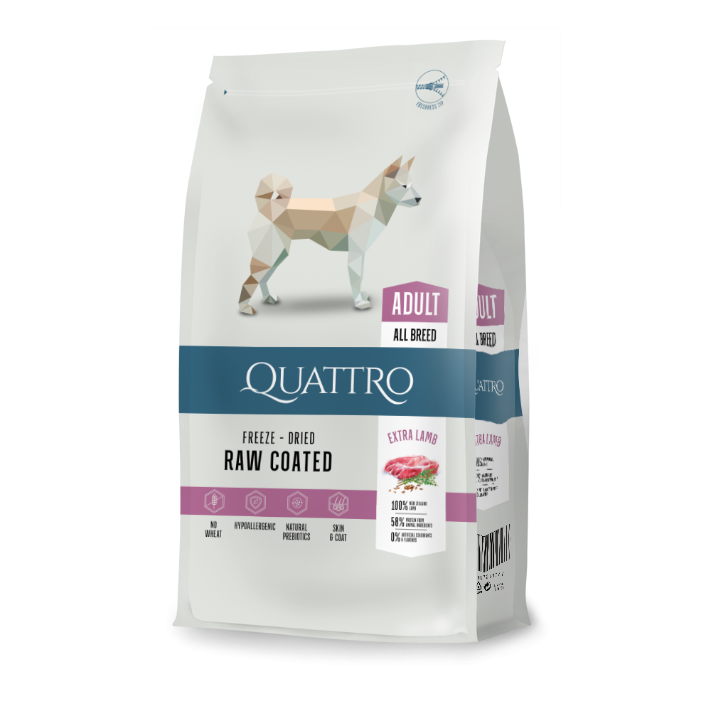 QUATTRO Premium suaugusiems visų veislių šunims su daug ėrienos.
